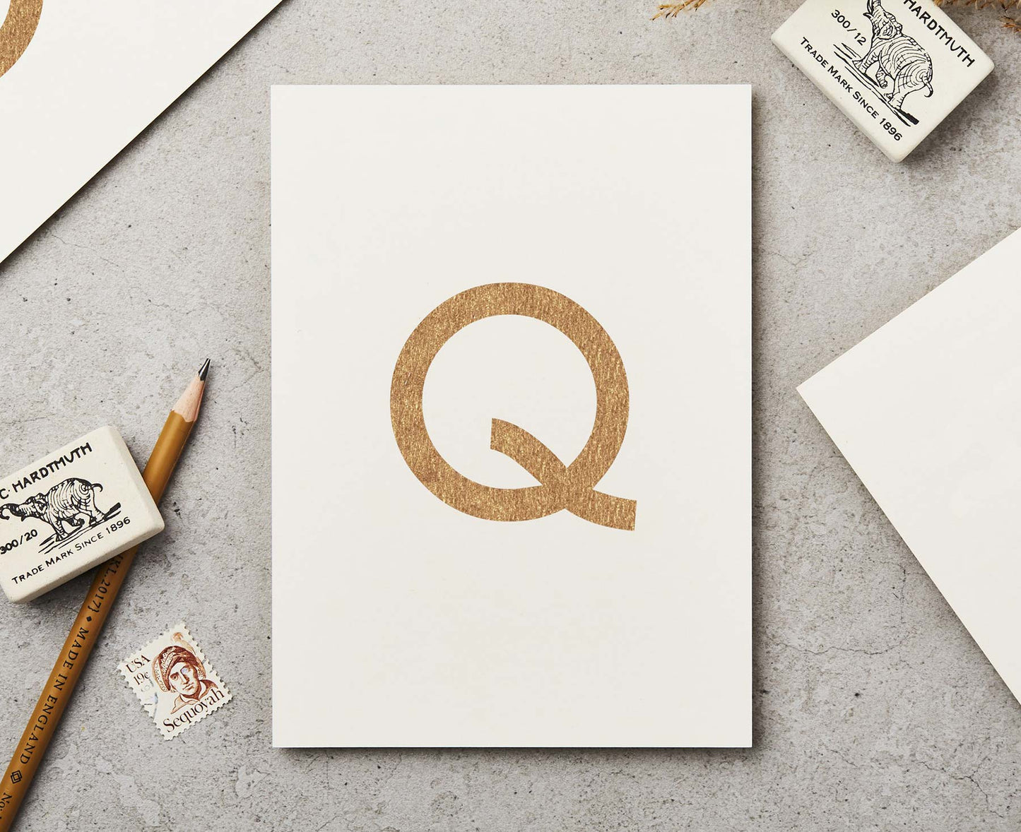 Letter Q Copper Ink Postcard