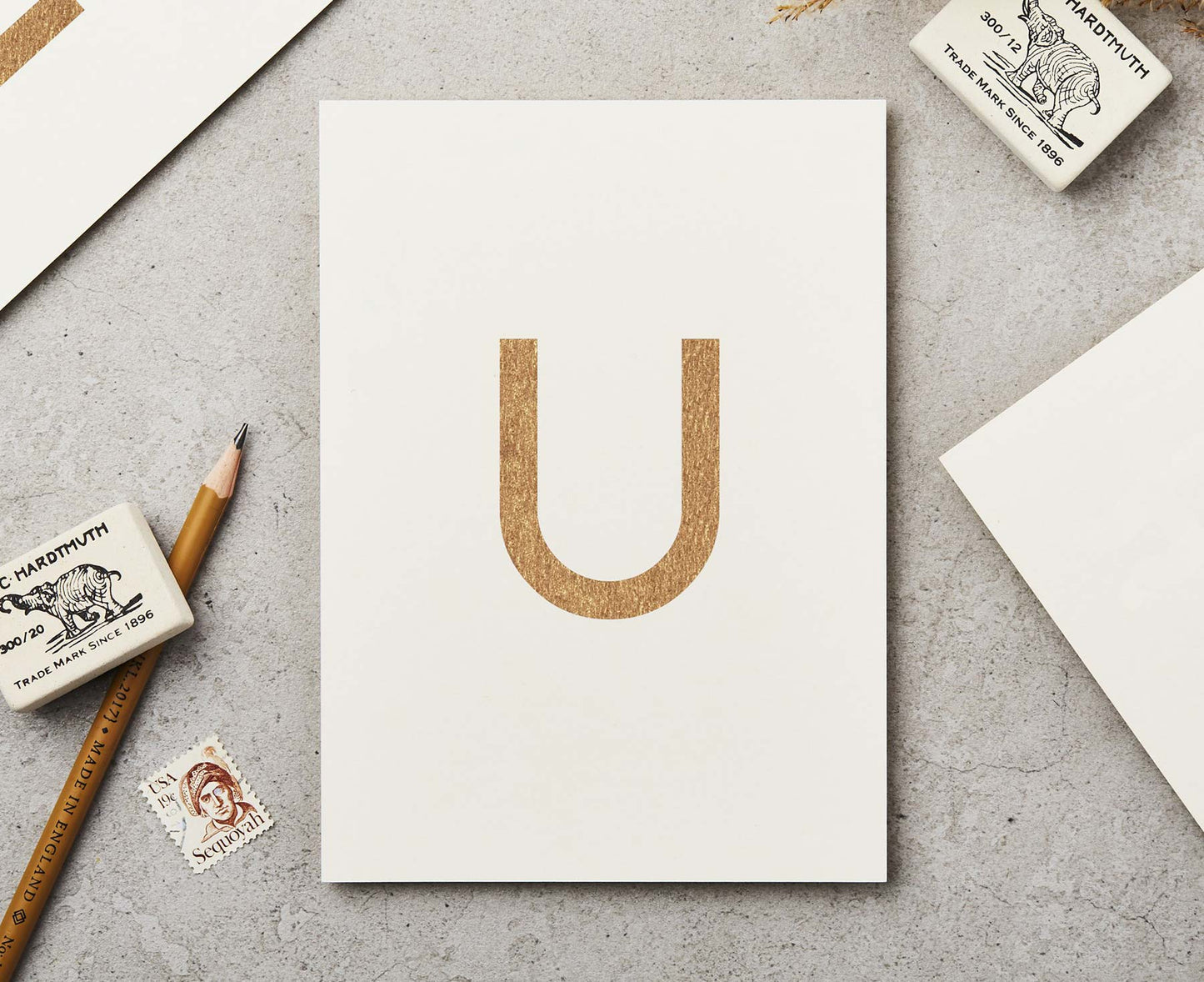Letter U Copper Ink Postcard