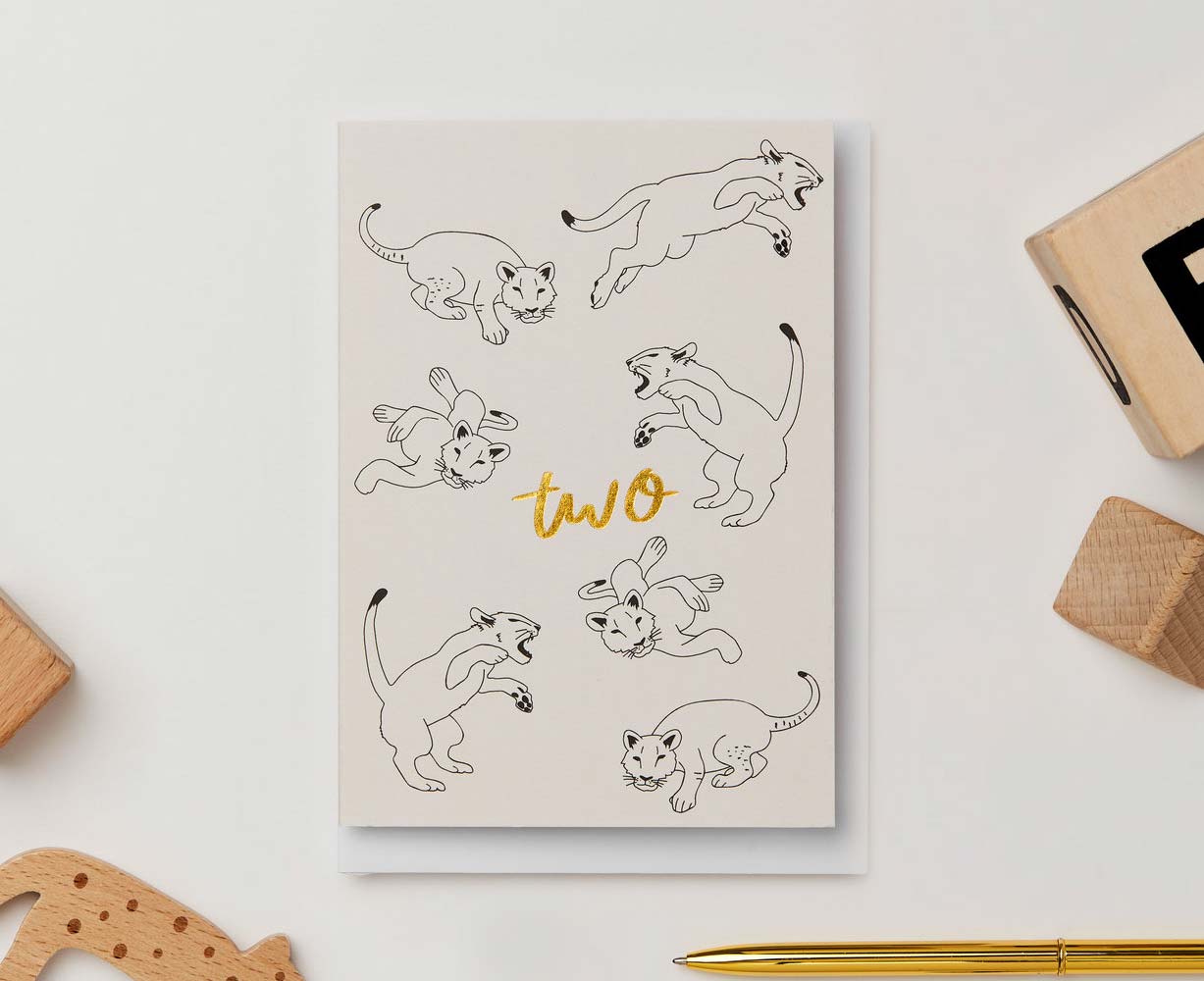 Gold Foiled Lioncub Second Birthday Card