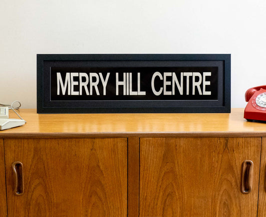 Merry Hill Centre 1990s framed original bus blind