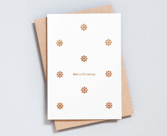 Merry Christmas Snowflake Motif Copper Foiled Christmas Card