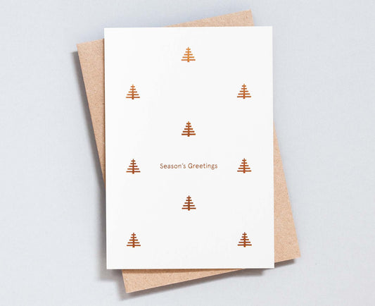Season's Greetings Tree Motif Copper Foiled Christmas Card