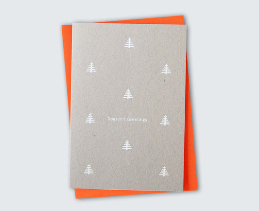 Season's Greetings Tree Motif White Foiled Christmas Card