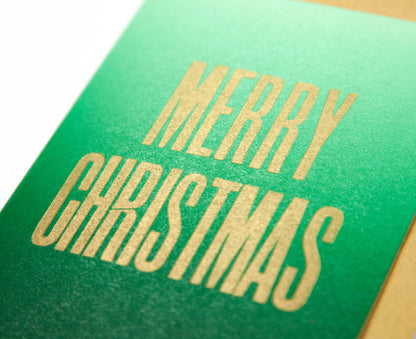 Merry Christmas Green Handmade Letterpress Christmas Card