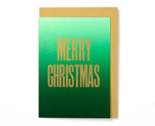 Merry Christmas Green Handmade Letterpress Christmas Card