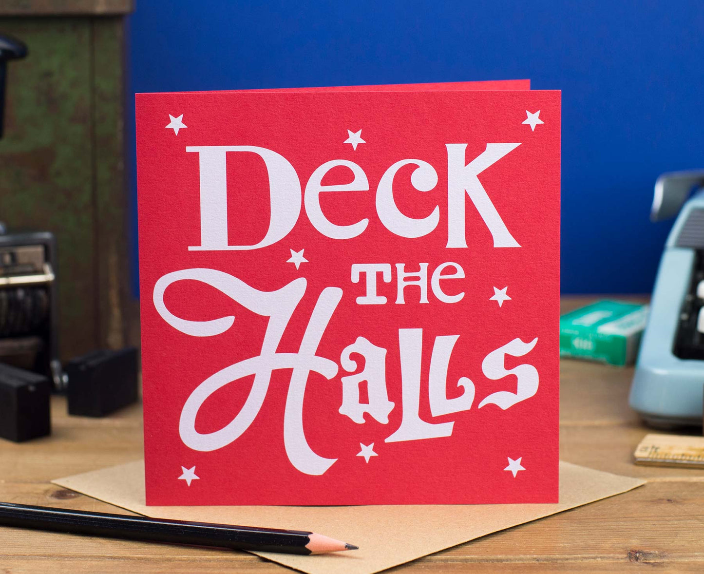Deck The Halls Red Christmas card