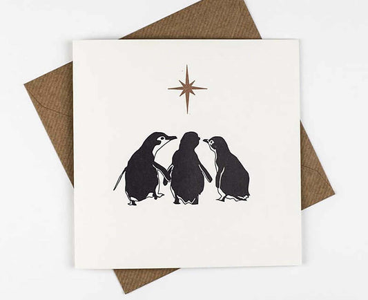 Three Wise Penguins Letterpress Christmas card