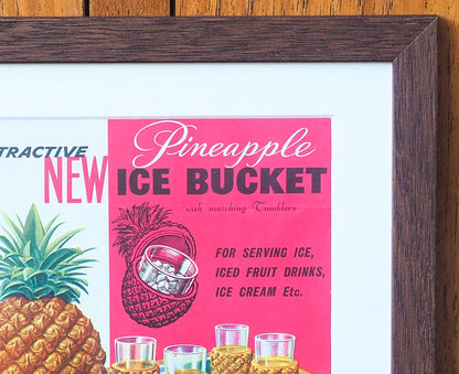 Pineapple Ice Bucket Framed 1960s Vintage Ad