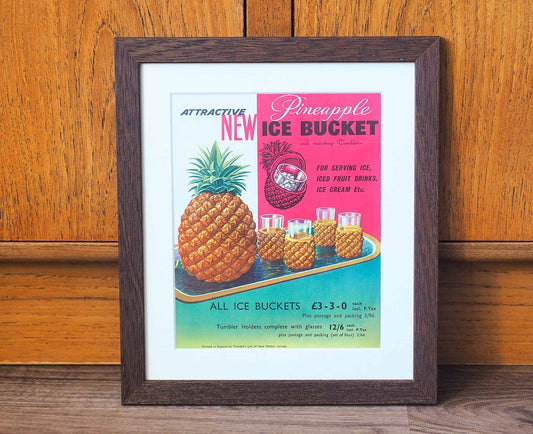 Pineapple Ice Bucket Framed 1960s Vintage Ad
