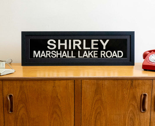 Shirley Marshall Lake Road 1990s framed original bus blind