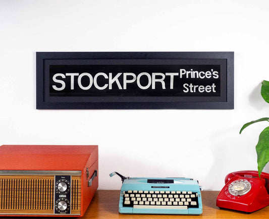 Stockport Prince's Street 1970s Framed Bus Blind