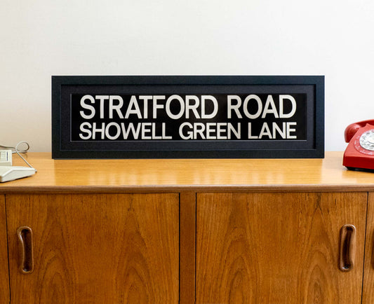 Stratford Road Showell Green Lane 1990s framed original bus blind