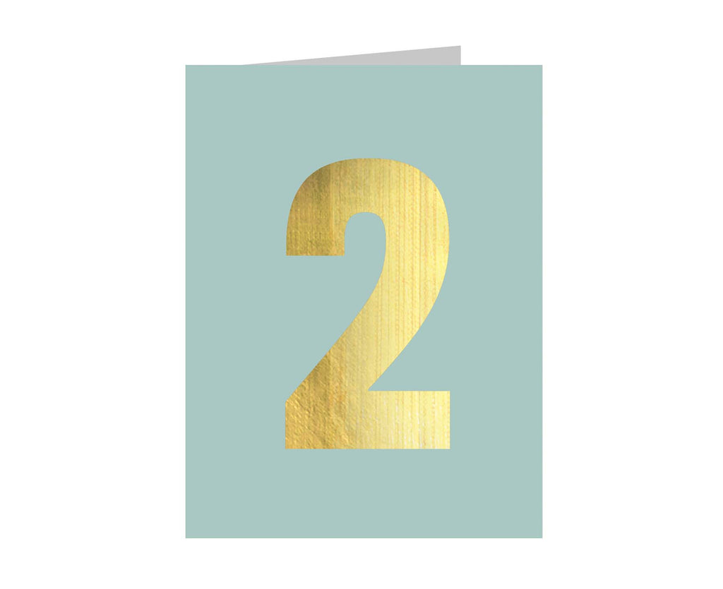 Number 2 Tiddly Gold Number Card Soft Blue