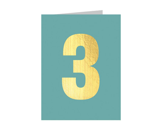 Number 3 Tiddly Gold Number Card Turquoise