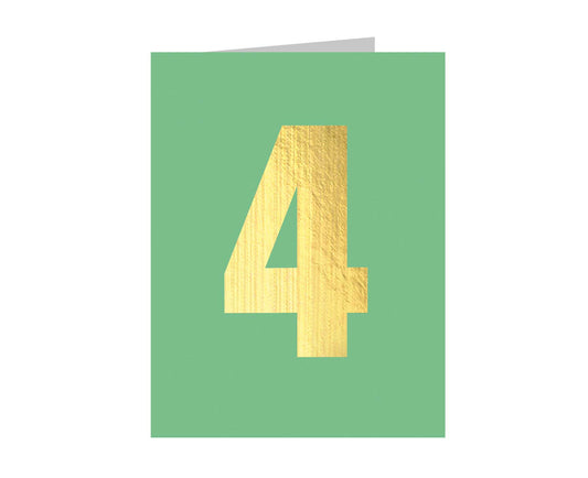 Number 4 Tiddly Gold Number Card Sea Green