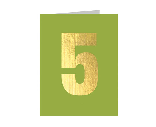 Number 5 Tiddly Gold Number Card Grass Green