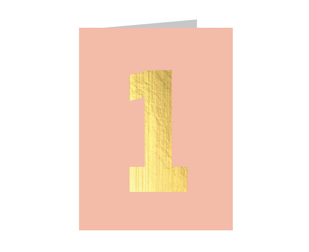 Number 1 Tiddly Gold Number Card Calamine Pink