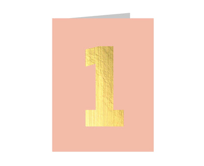 Number 1 Tiddly Gold Number Card Calamine Pink