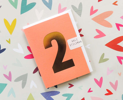 Number 2 Tiddly Gold Number Card Peachy Pink