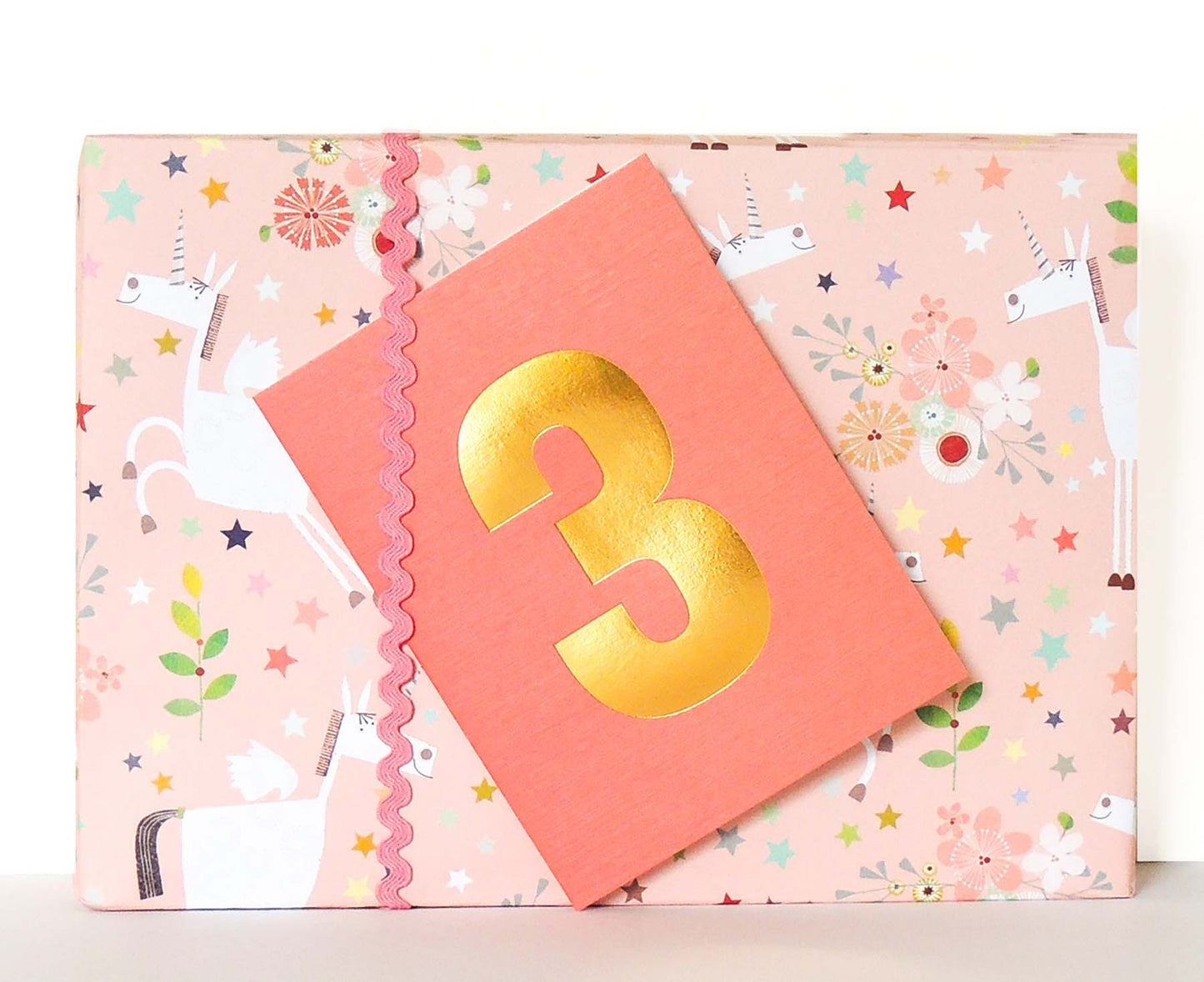 Number 3 Tiddly Gold Number Card Muted Blush