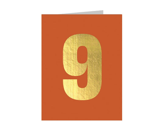 Number 9 Tiddly Gold Number Card Terracotta