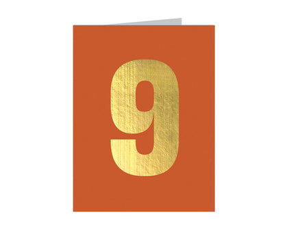 Number 9 Tiddly Gold Number Card Terracotta