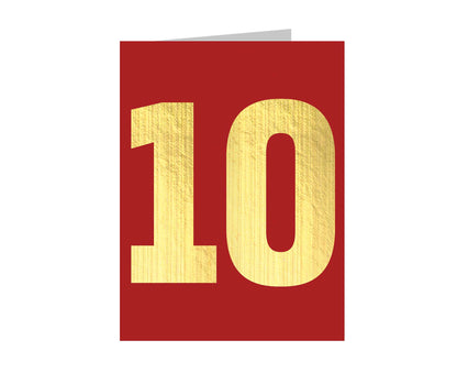 Number 10 Tiddly Gold Number Card Red