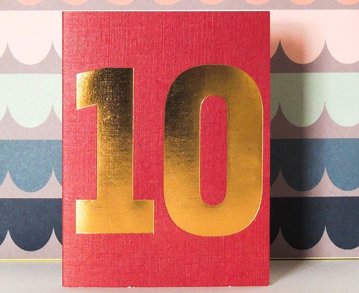 Number 10 Tiddly Gold Number Card Red