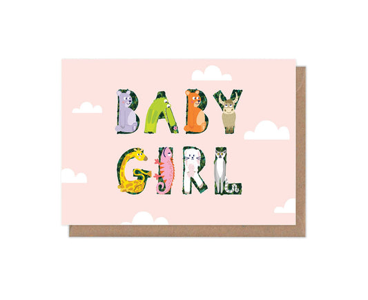 Animal Alphabet New Baby Girl Card
