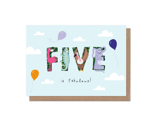 Five Is Fabulous Animal Alphabet 5th Birthday Card