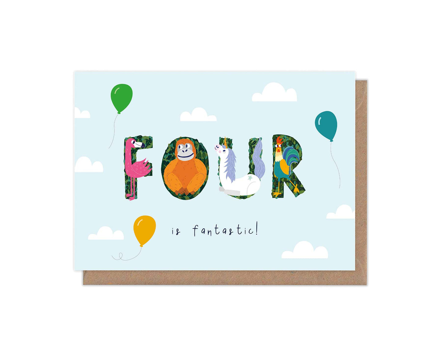 Four Is Fantastic Animal Alphabet 4th Birthday Card