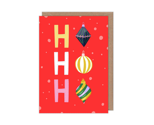 Ho Ho Ho Baubles Christmas Card
