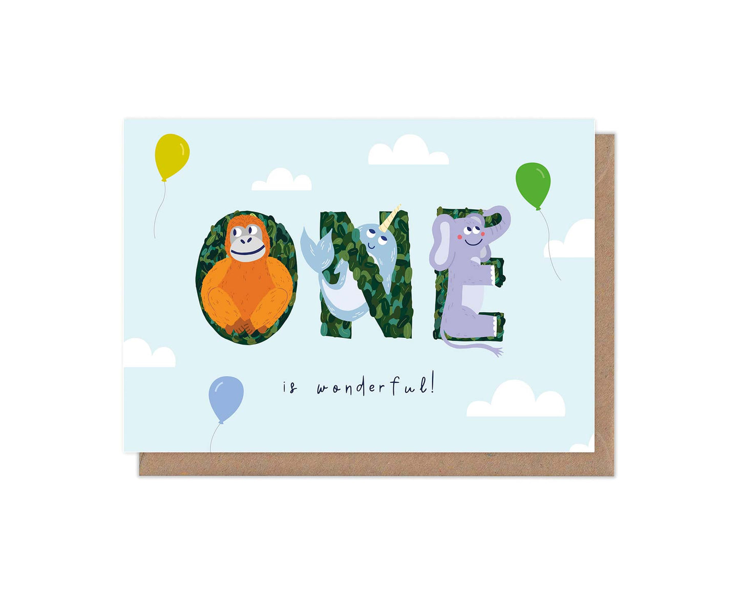One Is Wonderful Animal Alphabet 1st Birthday Card