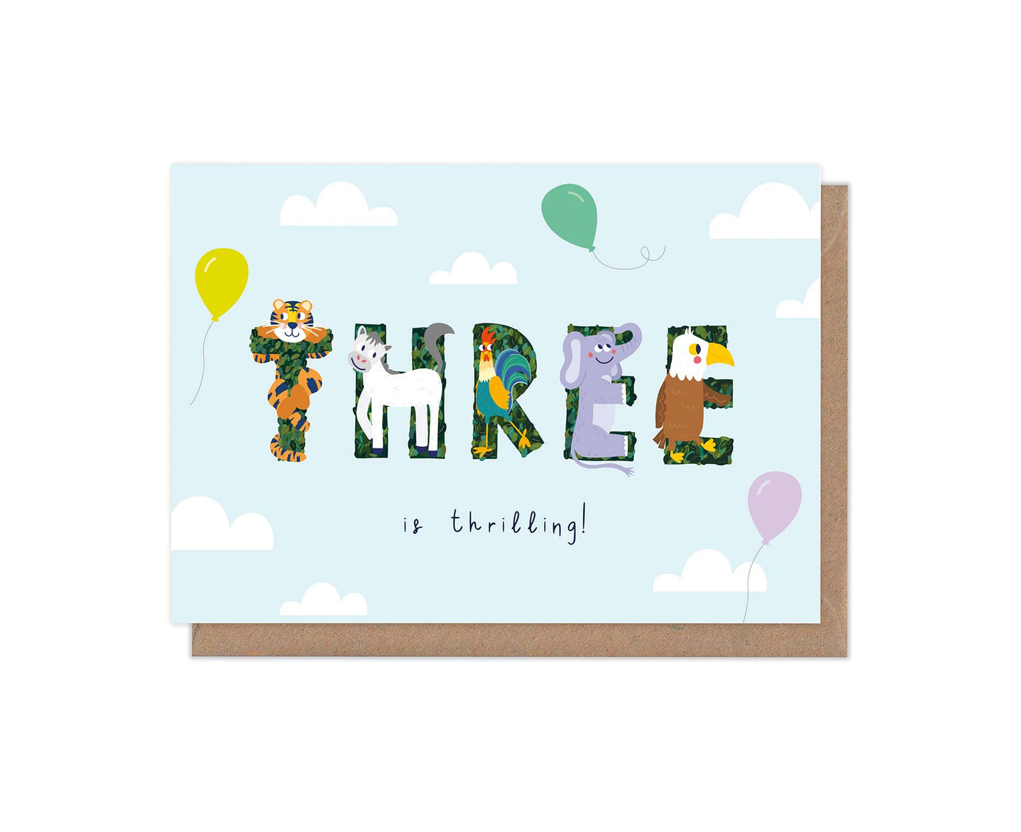 Three Is Thrilling Animal Alphabet 3rd Birthday Card