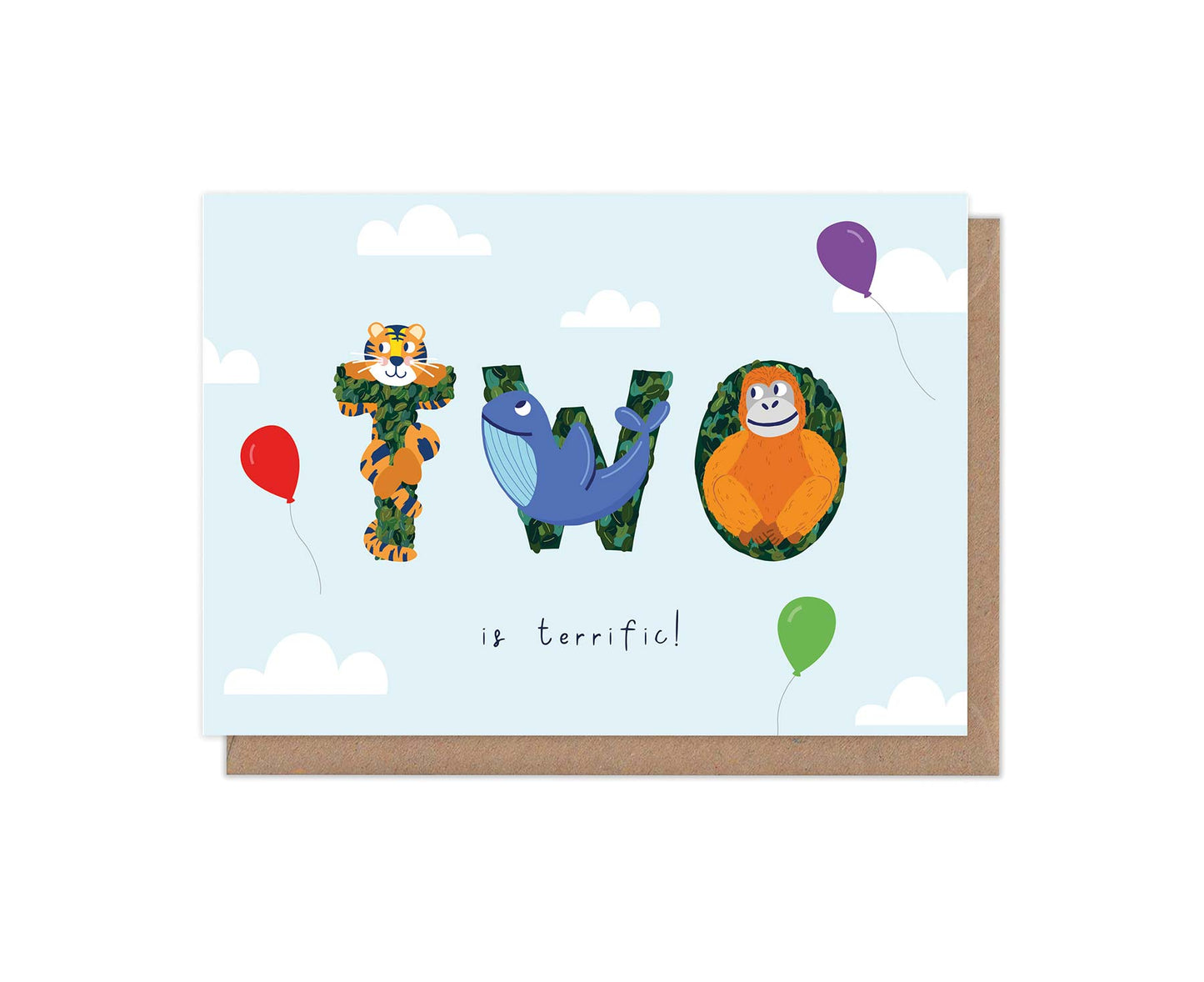 Two Is Terrific Animal Alphabet 2nd Birthday Card