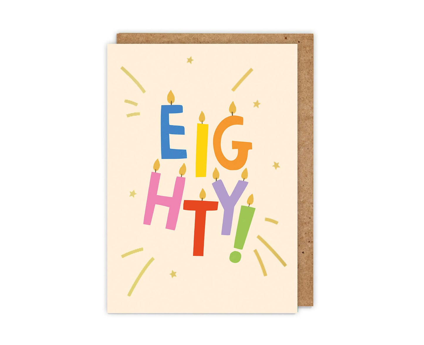 Gold Foiled Eighty! Letter Candles Birthday Card