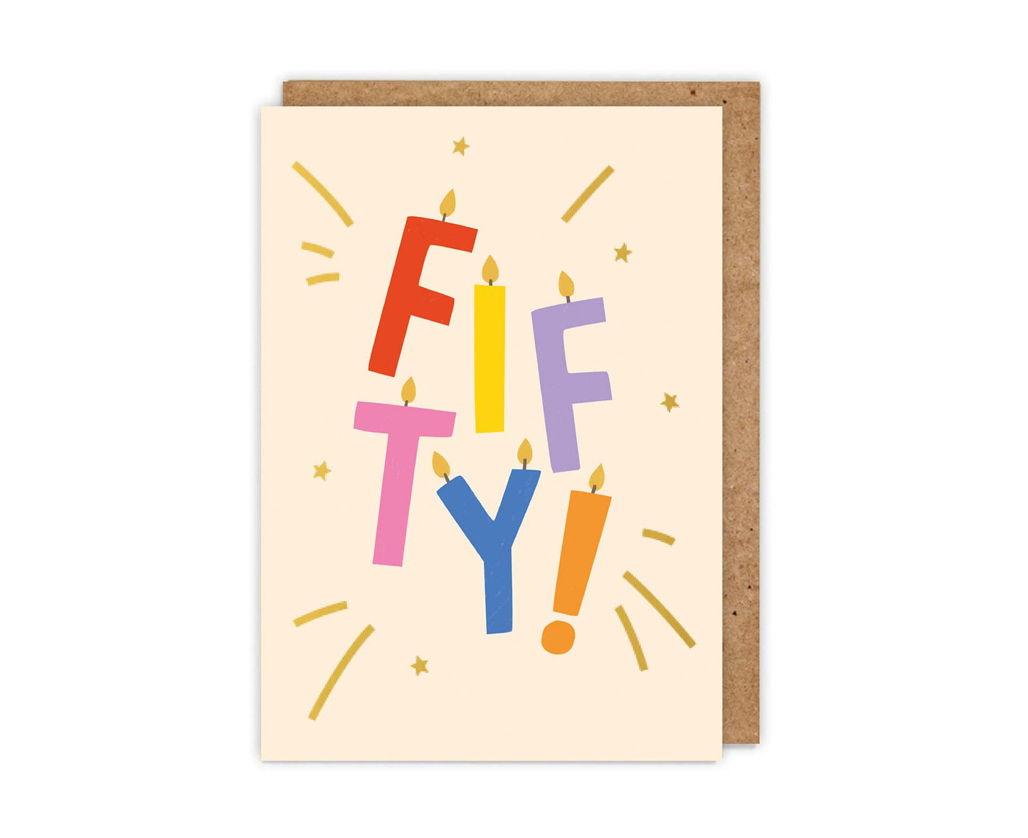 Gold Foiled Fifty! Letter Candles Birthday Card