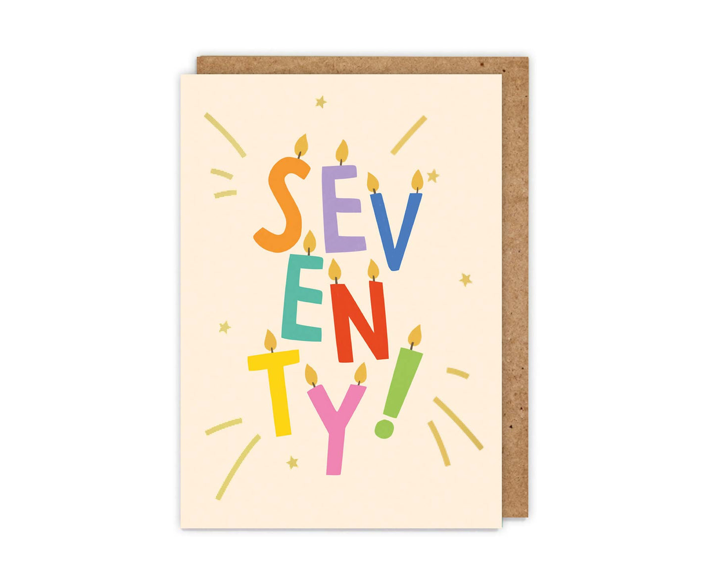 Gold Foiled Seventy! Letter Candles Birthday Card