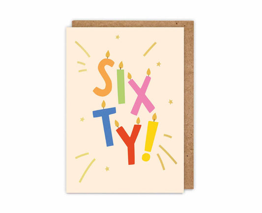 Gold Foiled Sixty! Letter Candles Birthday Card