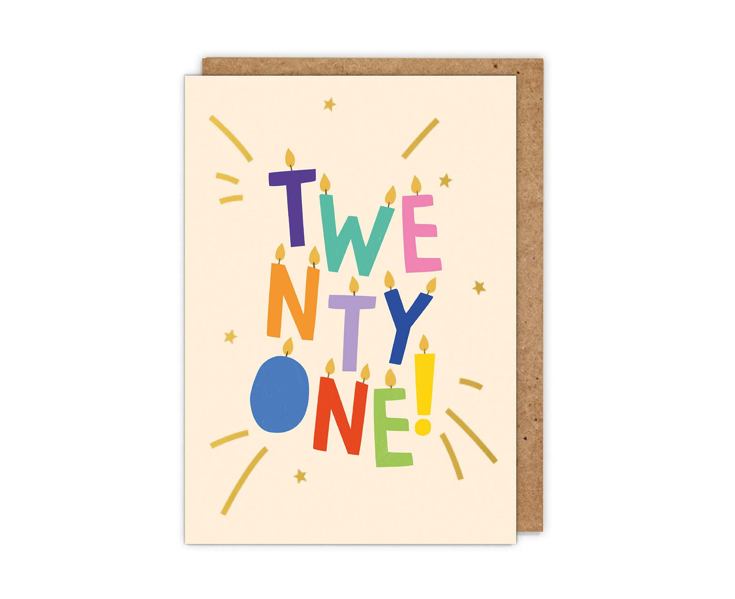 Gold Foiled Twenty One! Letter Candles Birthday Card