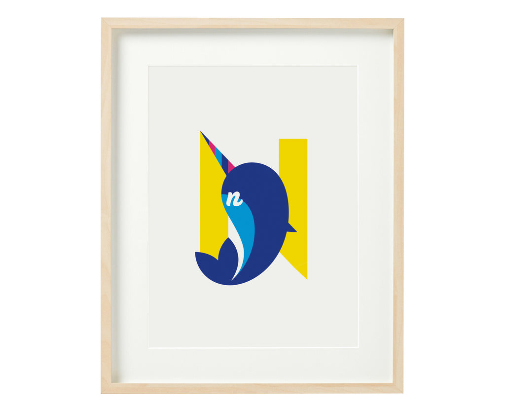 Letter N narwhal print